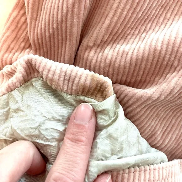 Sezane Will Jacket Size Large Pink Corduroy with Faux Sheepskin Collar - Picture 4 of 4